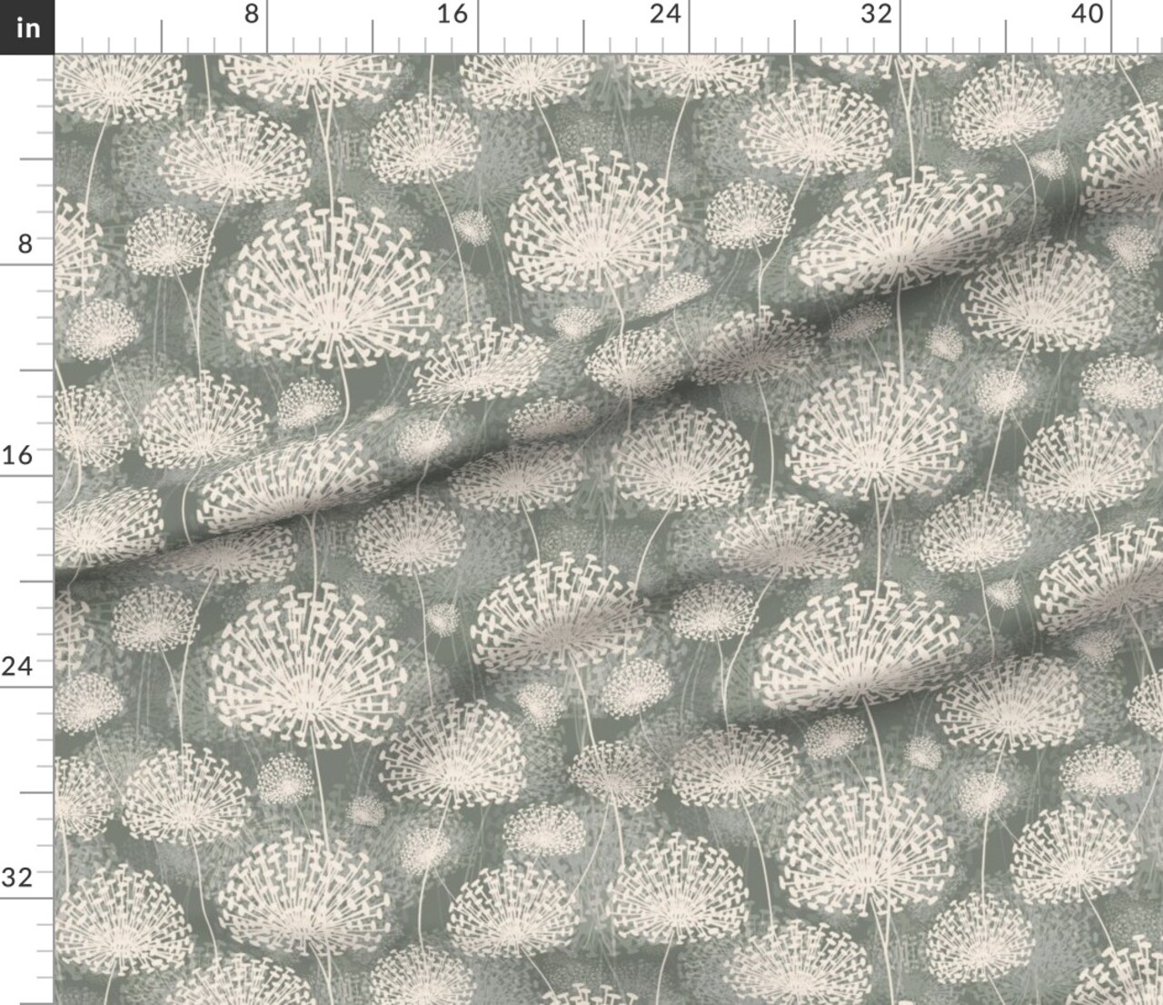 Vintage Style Dandelions Gray Cream Neutral Flowers Floral Nature Custom Printed Fabric by Spoonflower Various Fabrics by the Yard or Fat Quarter